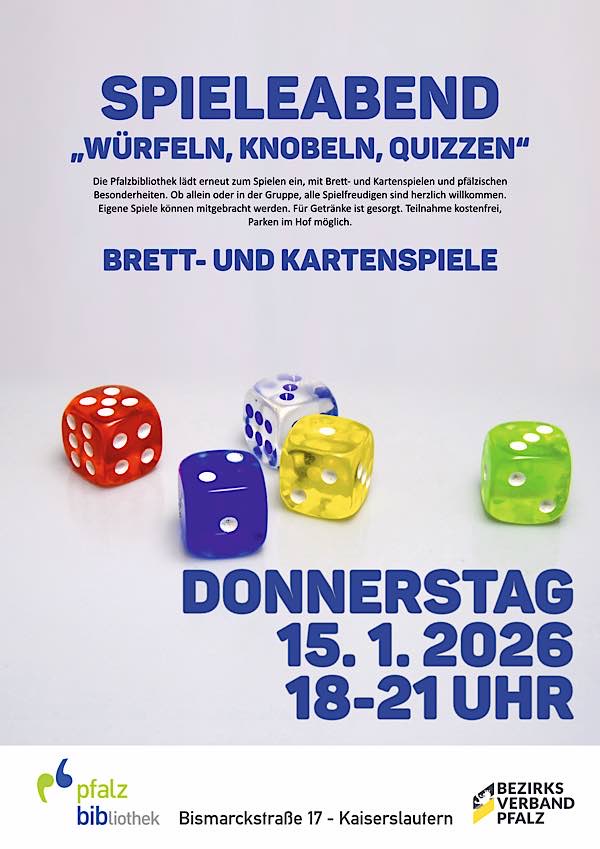 Spieleabend im Januar 2026 in der Pfalzbibliothek in Kaiserslautern