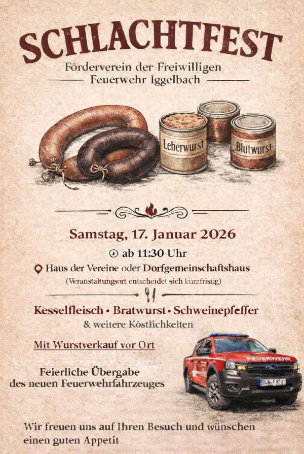 Schlachtfest der Feuerwehr Iggelbach im Januar 2026