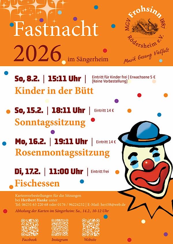 Fastnachtsveranstaltungen 2026 in Rödersheim-Gronau