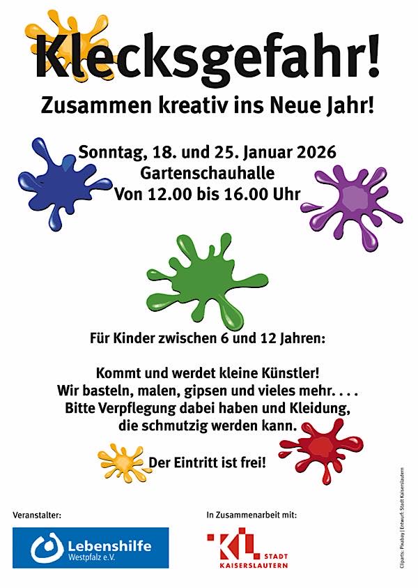 „Klecksgefahr!“ - Kostenlose Kreativwerkstatt für Kinder ab dem sechsten Lebensjahr im Januar 2026 in Kaiserslautern