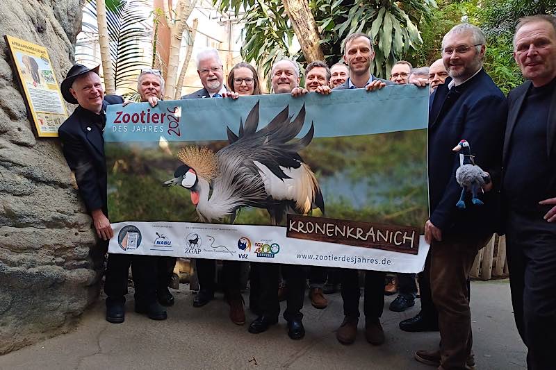 Kampagnenpartner und -unterstützer bei der Vorstellung des Zootiers des Jahres 2026 im Zoo Dresden. (Foto: ZdJ 2026)