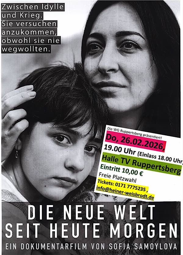 Filmabend „Die neue Welt seit heute Morgen” im Februar 2026 in Ruppertsberg