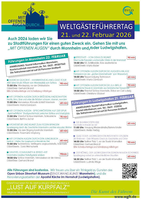 Weltgästeführertag 2026: Mit offenen Augen im Februar durch Mannheim und Ludwigshafen