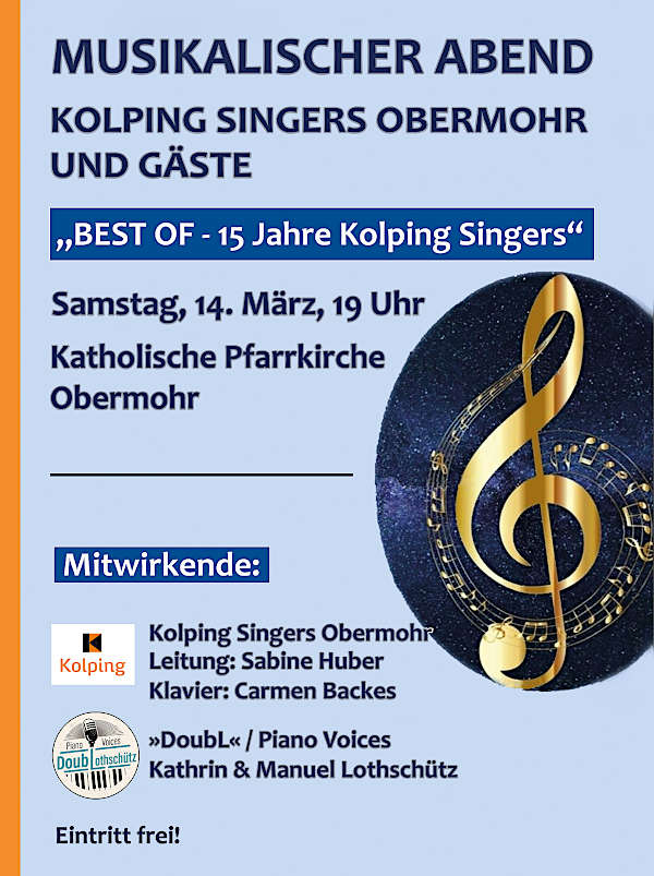 Musikalischer Abend mit den „Kolping Singers“ und Gästen im März 2026 in Obermohr