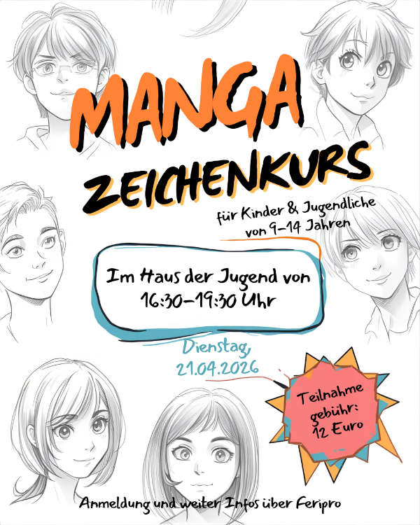 Manga-Zeichenkurs für Kinder und Jugendliche von 9 bis 14 Jahren im April 2026 in Landau