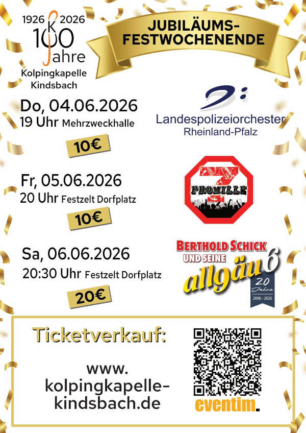 Jubiläumswochende der Kolpingkapelle Kindsbach im Juni 2026
