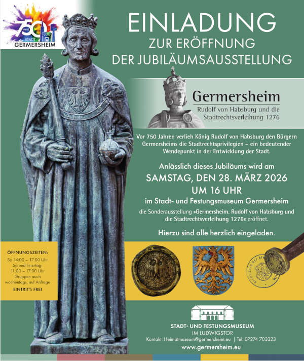 Jubiläumsausstellung „Germersheim – Rudolf von Habsburg und die Stadtrechtsverleihung 1276“ von März bis Oktober 2026 in Germersheim