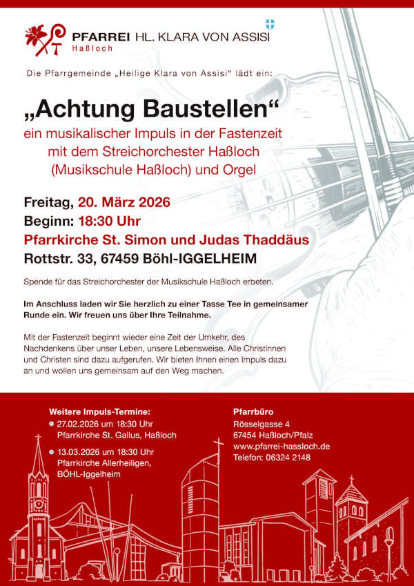 „Achtung Baustellen“ – Musikalischer Impuls in der Fastenzeit im März 2026 in Böhl-Iggelheim