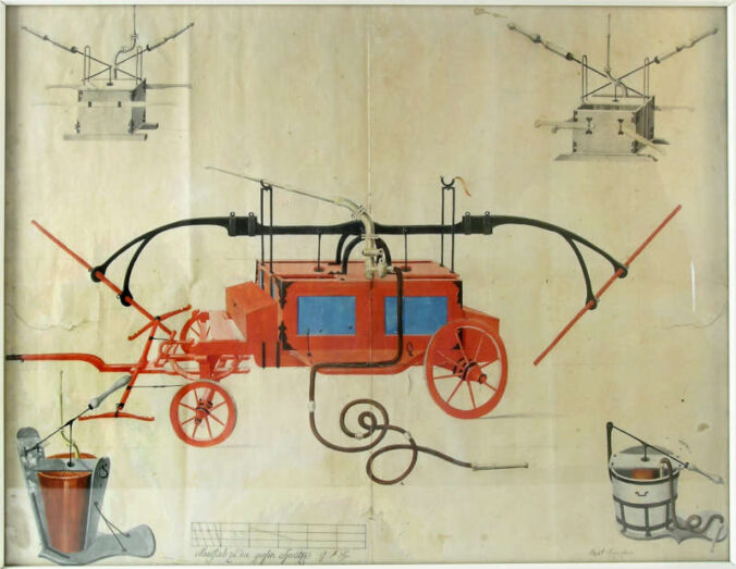 Zeichnung der Sprinkhornsche Feuerspritze (Foto: Erkenbert-Museum)