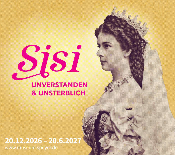 Banner zur Ausstellung "Sisi – unverstanden & unsterblich". Photografie Emil Rabending, 1867. Sammlung Petra Herzberg. Gestaltung: L.-M. Malek.