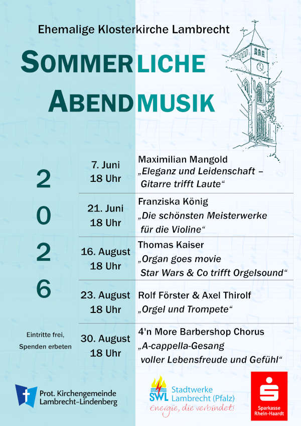 Sommerliche Abendmusik 2026 im Juni und August in Lambrecht