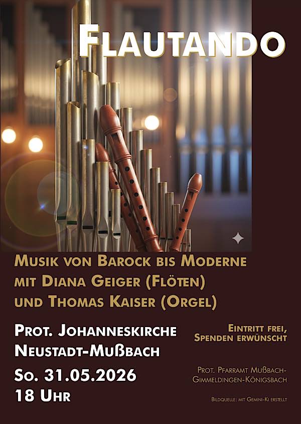 Flautando - Konzert für Blockflöten und Orgel im Mai 2026 in Mußbach