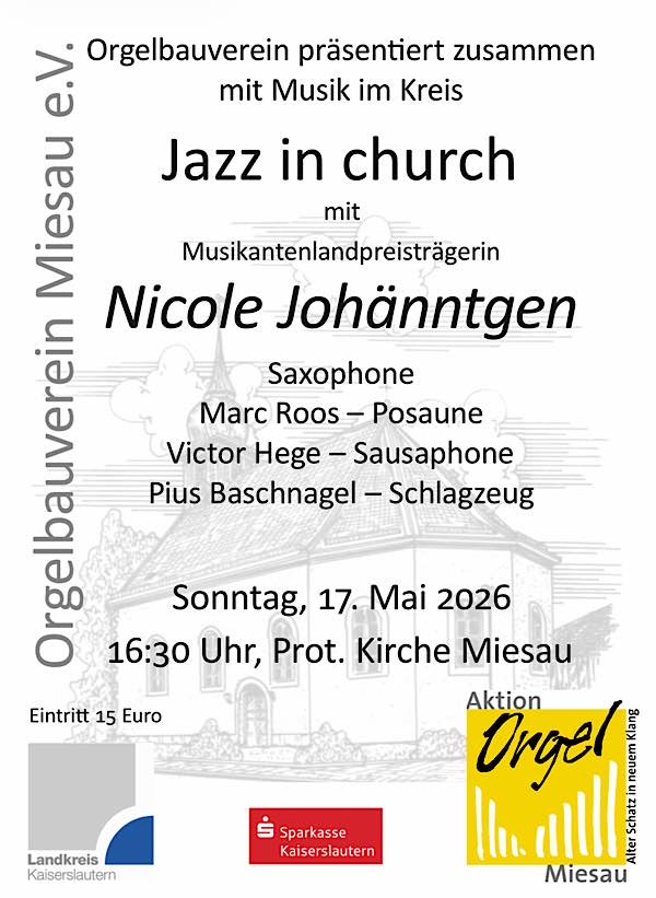 Jazz in church mit Musikantenlandpreisträgerin Nicole Johänntgen und Band Henry im Mai 2026 in Miesau