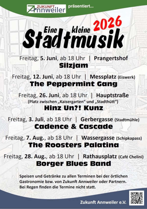 "Eine kleine Stadtmusik" von Juni bis August 2026 in Annweiler