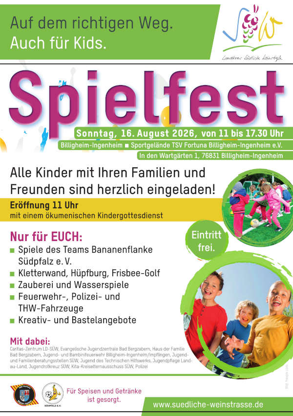 Großes Spielfest für alle Kinder mit Familien und Freunden im August 2026 in Billigheim-Ingenheim