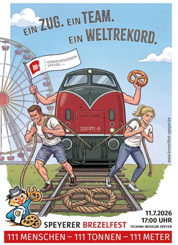 Ganz im Zeichen des Weltrekordversuchs: Das diesjährige Motiv der Brezelfestpostkarte