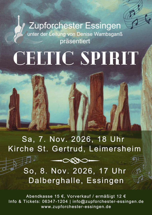 „CELTIC SPIRIT“ – Zupforchester Essingen im November 2026 in Leimersheim und Essingen