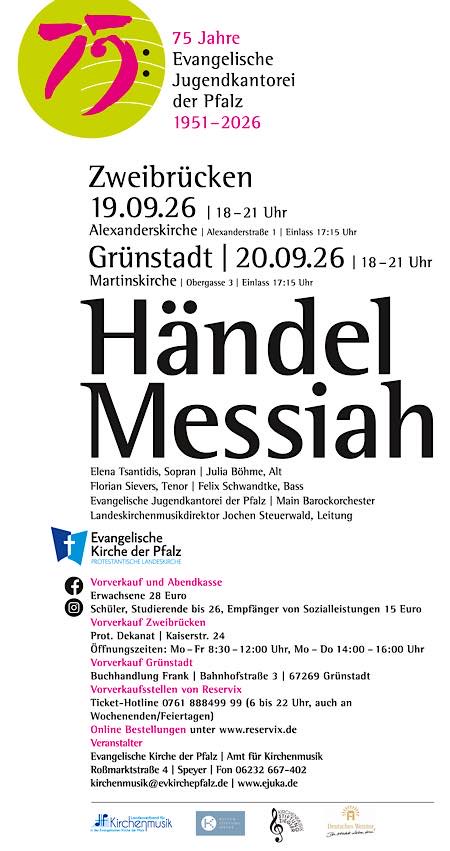 Handel - Messiah im September 2026 in Zweibrücken und Grünstadt