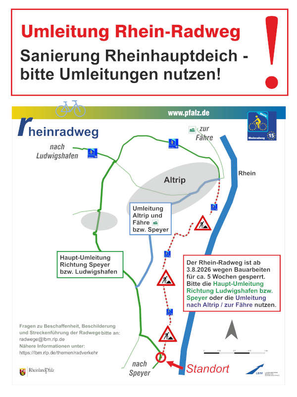 Sanierung des Bermenwegs am Rheinhauptdeich in Altrip startet Anfang August 2026