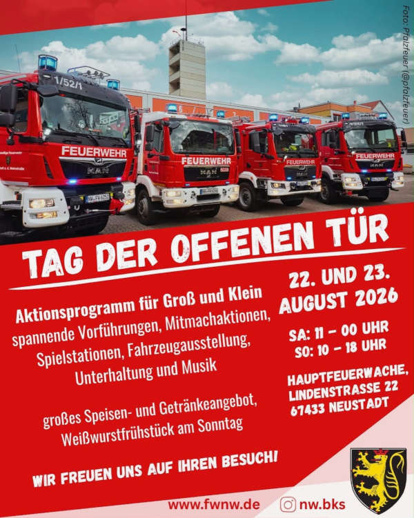 Tag der offenen Tür der Feuerwehr Neustadt an der Weinstraße im August 2026