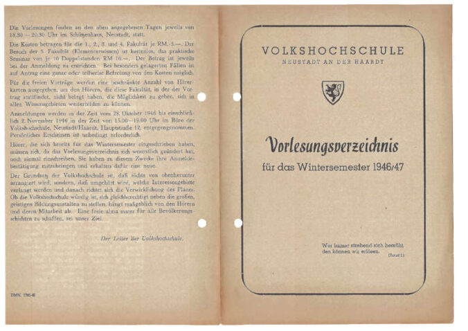 Erstes vhs-Programm 1946 (Foto: Stadtarchiv Neustadt)