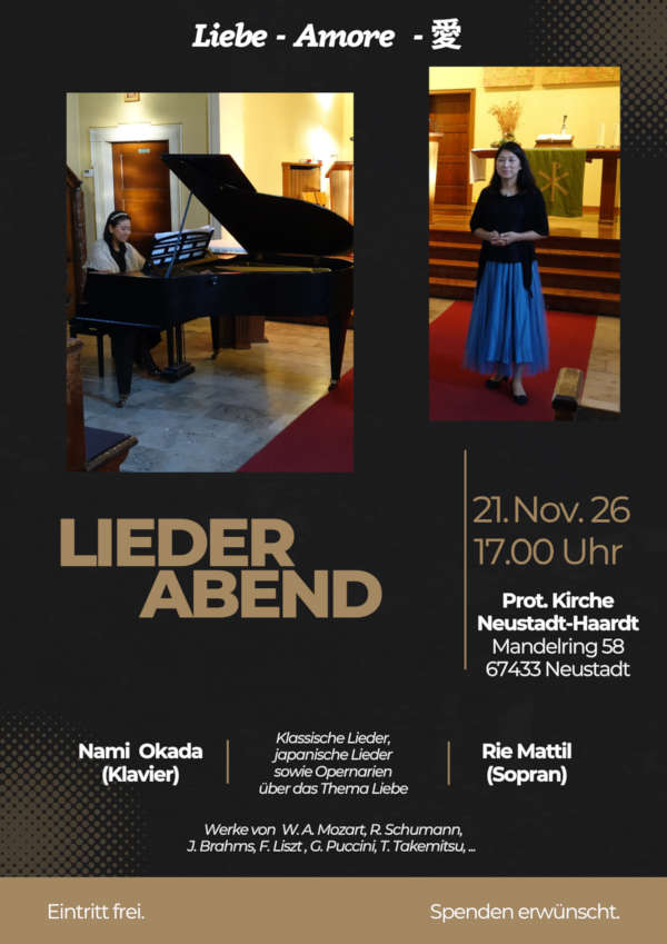 Liederabend „Liebe - Amore - 愛 (Ai)“ im November 2026 in Neustadt an der Weinstraße