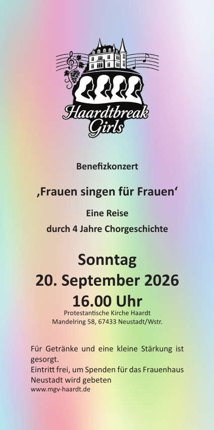 Benefizkonzert der Haardtbreak-Girls im September 2026 in Neustadt an der Weinstraße