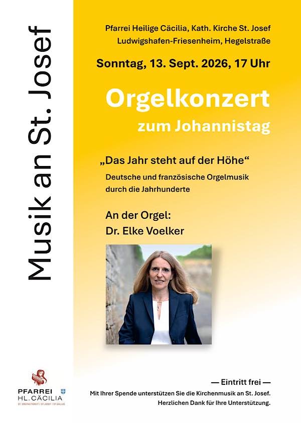 Orgelkonzert mit Dr. Elke Voelker im September 2026 in Ludwigshafen