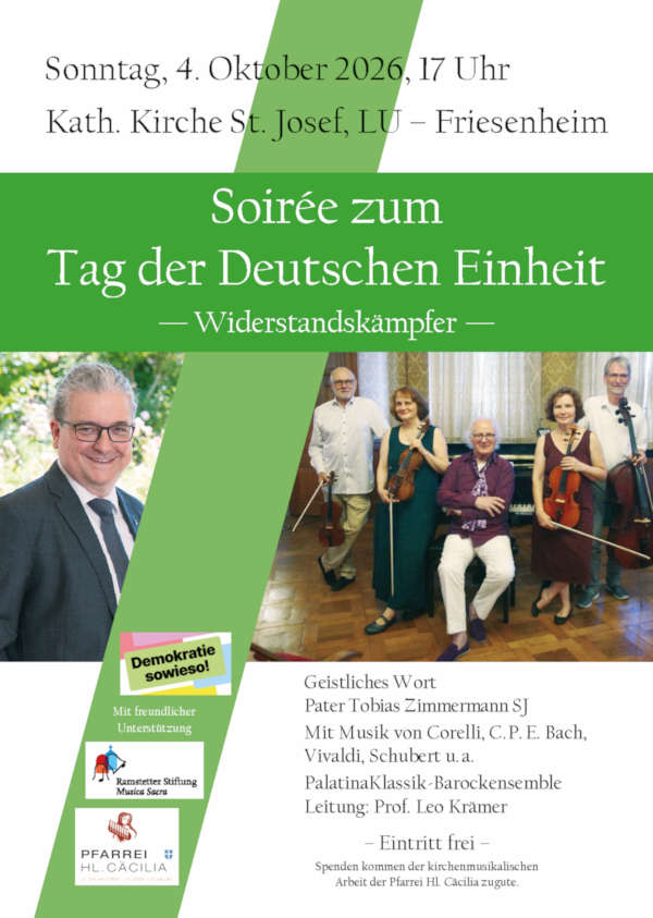 Kammermusik für die Demokratie Soirée in St. Josef am 4.10.26 erinnert an Widerstandskämpfer