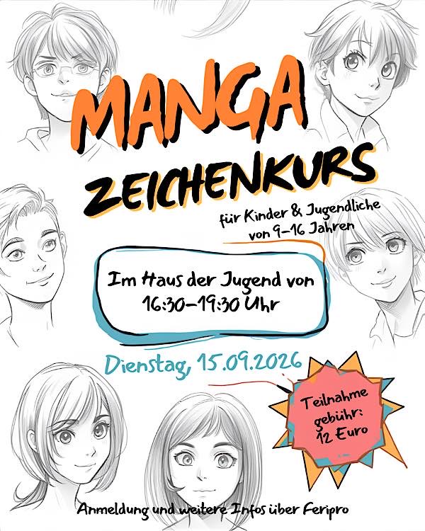 Manga-Zeichenkurs für Kinder und Jugendliche von 9 bis 16 Jahren im September 2026 in Landau