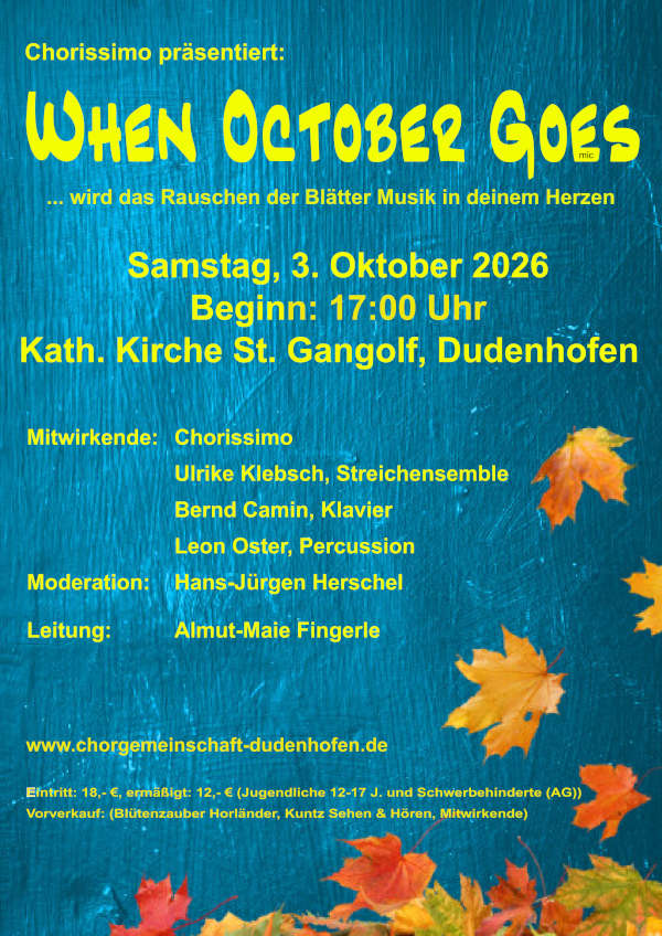 Konzert von Chorissimo im Oktober 2026 in Dudenhofen