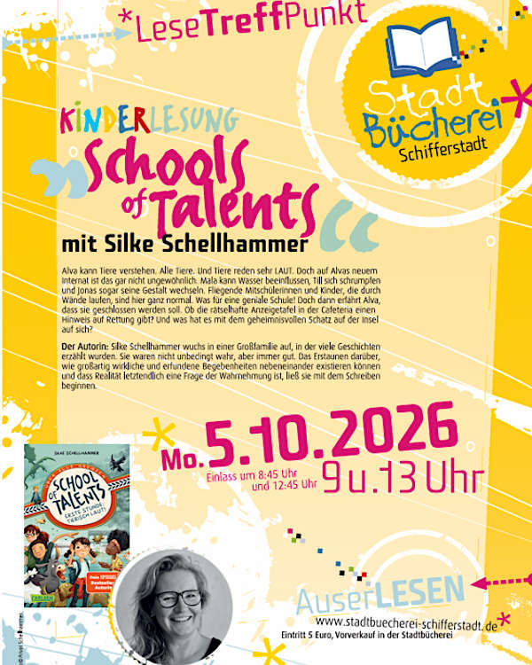 Kinder-Lesungen „School of Talents" im Oktober 2026 in Schifferstadt
