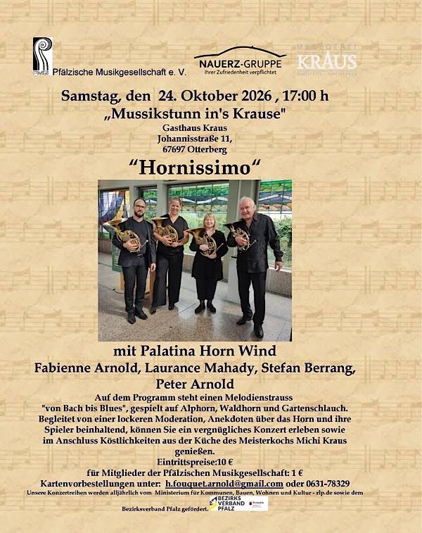 "Hornissimo" im Oktober 2026 bei "Mussikstunn in’s Kraus" in Otterberg