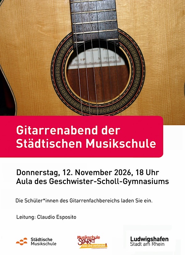 Gitarrenabend der Städtischen Musikschule im November 2026 in Ludwigshafen
