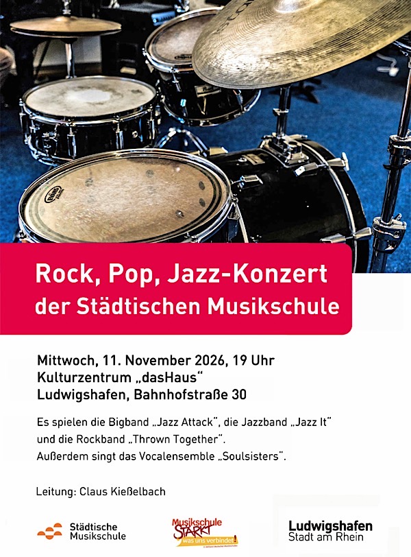 Rock, Pop, Jazz-Konzert der Städtischen Musikschule Ludwigshafen im November 2026 in Ludwigshafen