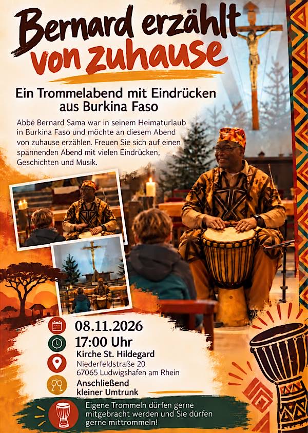 „Trommeln und Geschichten aus Burkina Faso“ im November 2026 in Ludwigshafen