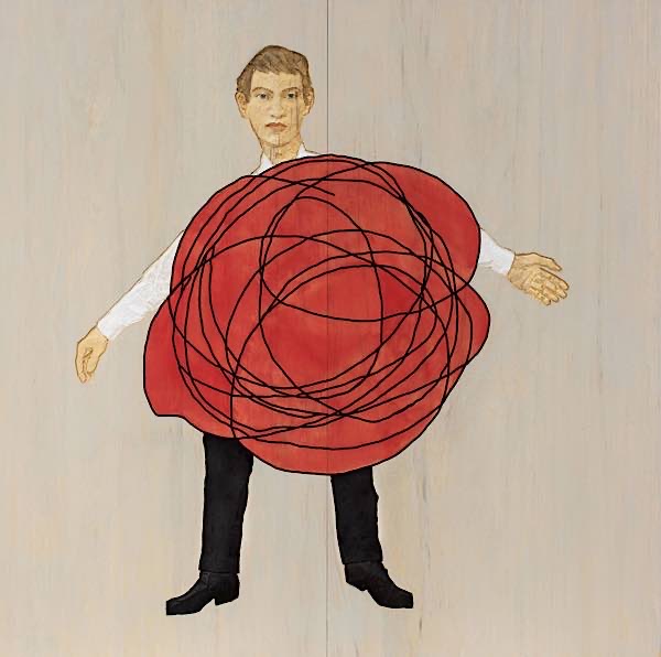 Mann im Knäuel, (Relief), 2019, Wawaholz, farbig gefasst, 200 x 200 x 4 cm (Quelle: Stephan Balkenhol)