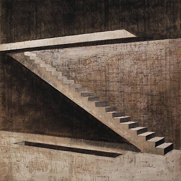 Treppe, (Relief), 2018, Wawaholz, farbig gefasst, 157 x 157 x 4 cm (Quelle: Stephan Balkenhol