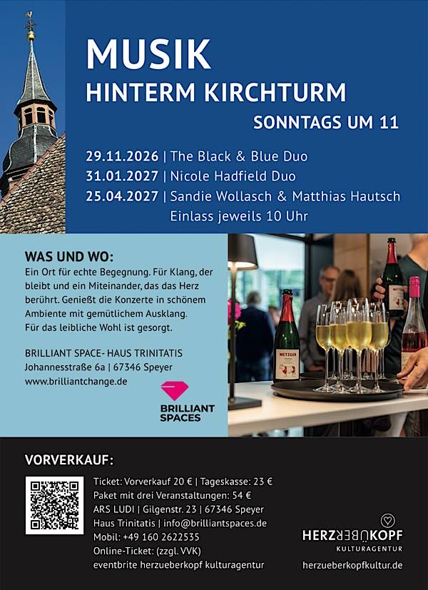 Sonntags-Konzertreihe “Musik hinterm Kirchturm“ von November 2026 bis April 2027 in Speyer