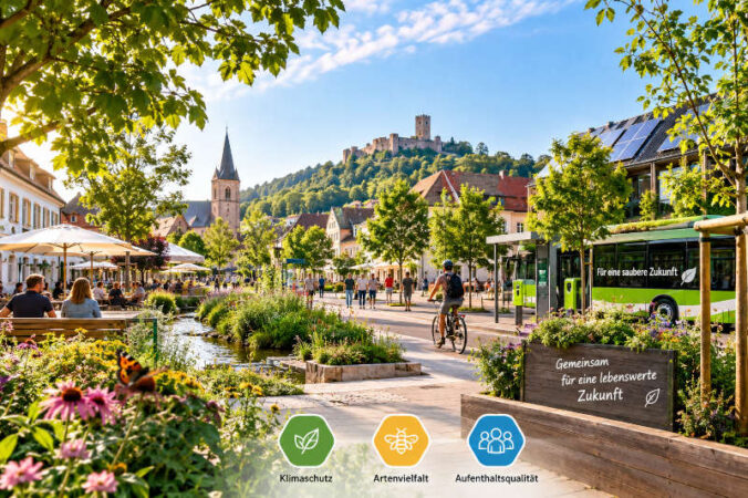 Nachhaltiger Stadtplatz mit Zukunftsvisionen (Quelle: ChatGPT/KI)
