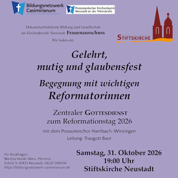 Zentraler Gottesdienst zum Reformationstag im Oktober 2026 in Neustadt an der Weinstraße